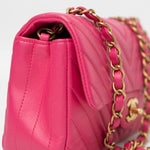 CHANEL Handbag 15s Pink Lambskin Chevron Mini Rectangular Flap Aged Gold Hardware - Redeluxe
