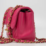 CHANEL Handbag 15s Pink Lambskin Chevron Mini Rectangular Flap Aged Gold Hardware - Redeluxe