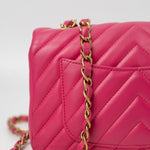 CHANEL Handbag 15s Pink Lambskin Chevron Mini Rectangular Flap Aged Gold Hardware - Redeluxe