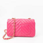 CHANEL Handbag 15s Pink Lambskin Chevron Mini Rectangular Flap Aged Gold Hardware - Redeluxe