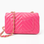 CHANEL Handbag 15s Pink Lambskin Chevron Mini Rectangular Flap Aged Gold Hardware - Redeluxe