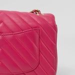CHANEL Handbag 15s Pink Lambskin Chevron Mini Rectangular Flap Aged Gold Hardware - Redeluxe