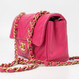 CHANEL Handbag 15s Pink Lambskin Chevron Mini Rectangular Flap Aged Gold Hardware - Redeluxe