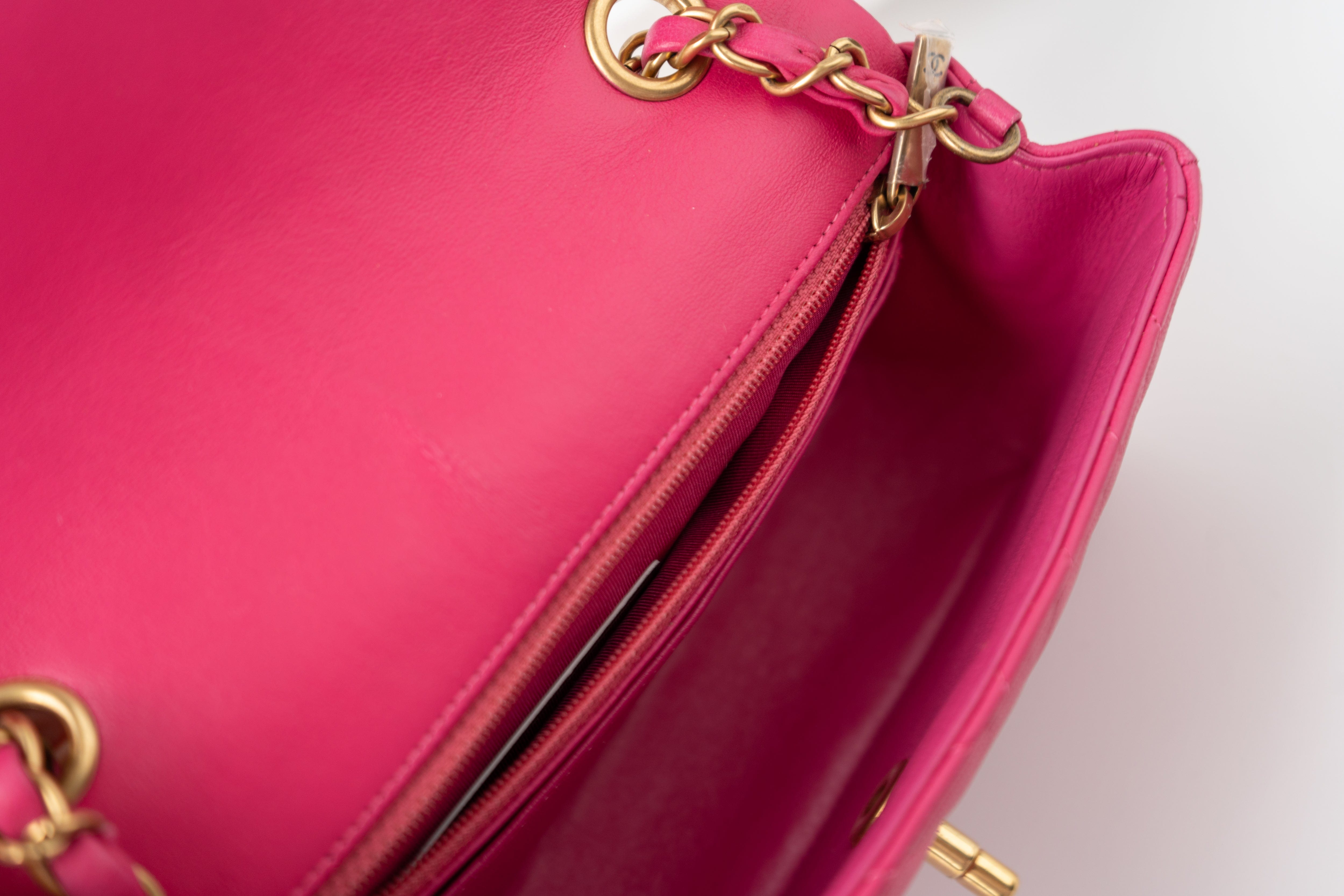 CHANEL Handbag 15s Pink Lambskin Chevron Mini Rectangular Flap Aged Gold Hardware - Redeluxe
