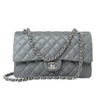 CHANEL Handbag 17B Grey Caviar Quilted Classic Flap Medium Silver Hardware - Redeluxe