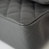 CHANEL Handbag 17B Grey Caviar Quilted Classic Flap Medium Silver Hardware - Redeluxe