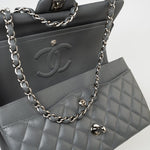 CHANEL Handbag 17B Grey Caviar Quilted Classic Flap Medium Silver Hardware - Redeluxe