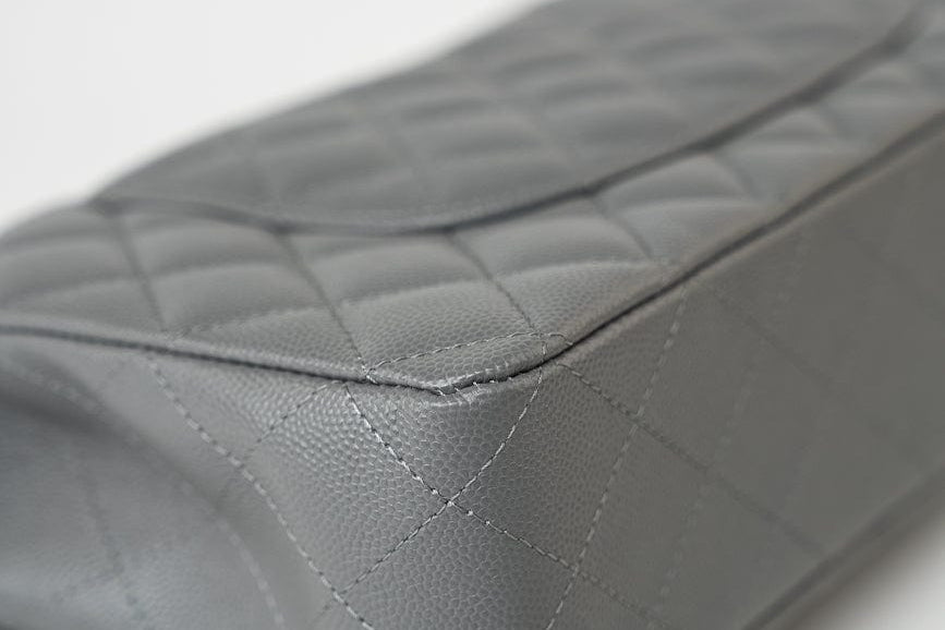 CHANEL Handbag 17B Grey Caviar Quilted Classic Flap Medium Silver Hardware - Redeluxe
