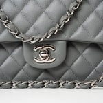 CHANEL Handbag 17B Grey Caviar Quilted Classic Flap Medium Silver Hardware - Redeluxe