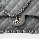 CHANEL Handbag 17B Grey Caviar Quilted Classic Flap Medium Silver Hardware - Redeluxe