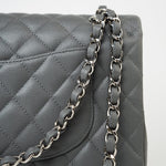 CHANEL Handbag 17B Grey Caviar Quilted Classic Flap Medium Silver Hardware - Redeluxe