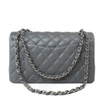 CHANEL Handbag 17B Grey Caviar Quilted Classic Flap Medium Silver Hardware - Redeluxe