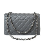 CHANEL Handbag 17B Grey Caviar Quilted Classic Flap Medium Silver Hardware - Redeluxe