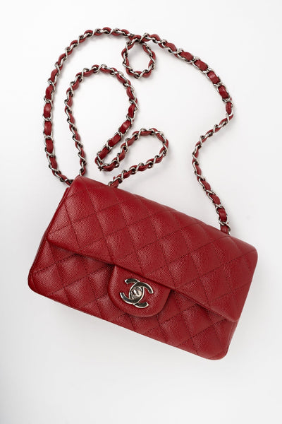 17B Mini Rectangular Red Caviar Quilted Flap Silver Hardware's