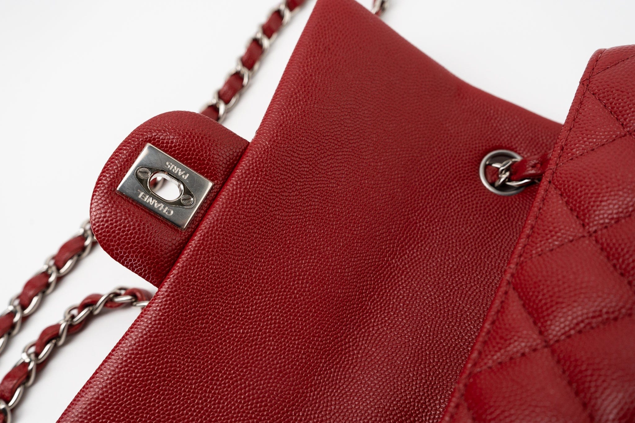 CHANEL Handbag 17B Mini Rectangular Red Caviar Quilted Flap Silver Hardware’s - Redeluxe