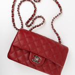 CHANEL Handbag 17B Mini Rectangular Red Caviar Quilted Flap Silver Hardware’s - Redeluxe