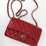 CHANEL Handbag 17B Mini Rectangular Red Caviar Quilted Flap Silver Hardware’s - Redeluxe