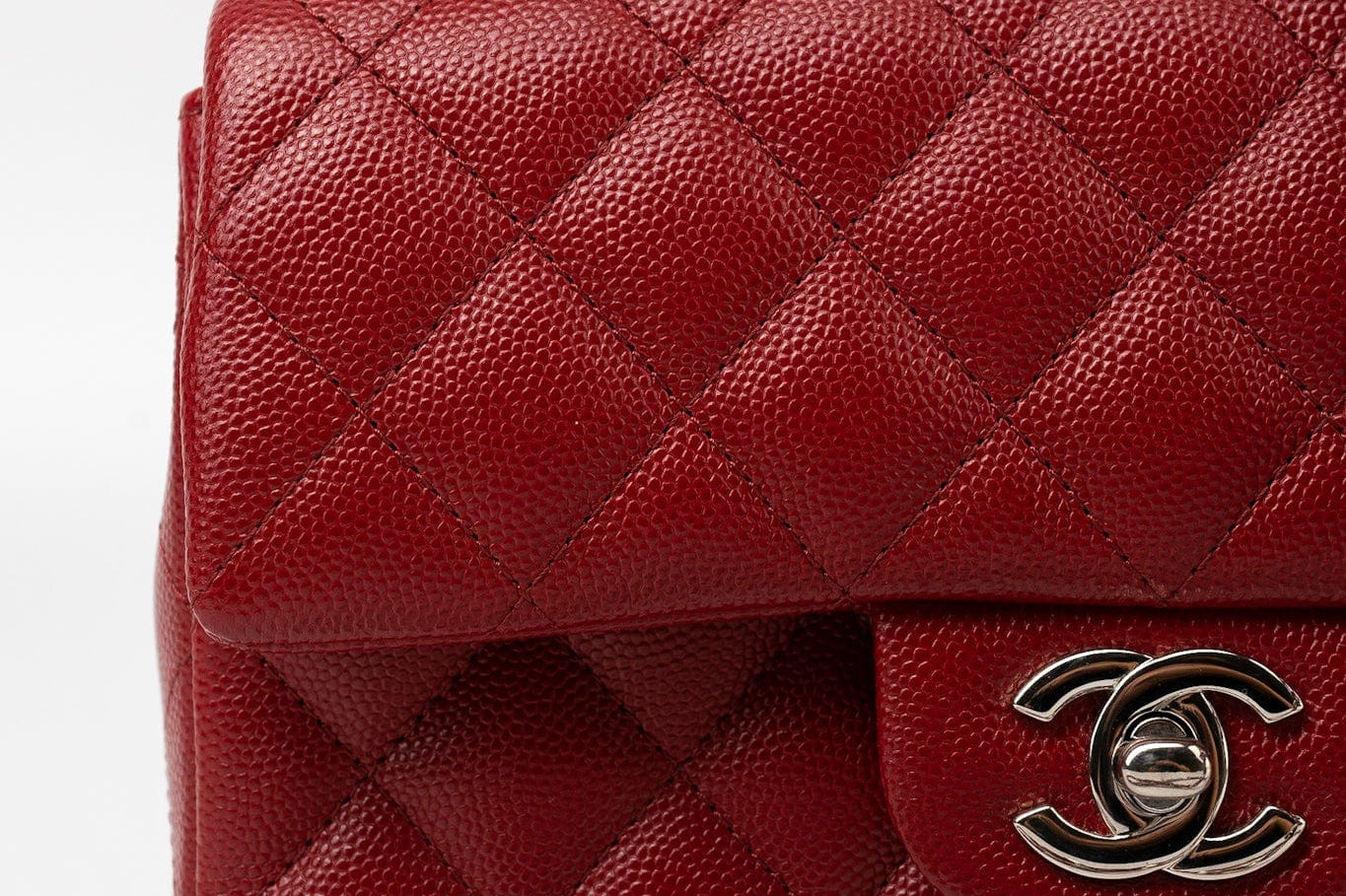 CHANEL Handbag 17B Mini Rectangular Red Caviar Quilted Flap Silver Hardware’s - Redeluxe
