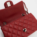 CHANEL Handbag 17B Mini Rectangular Red Caviar Quilted Flap Silver Hardware’s - Redeluxe