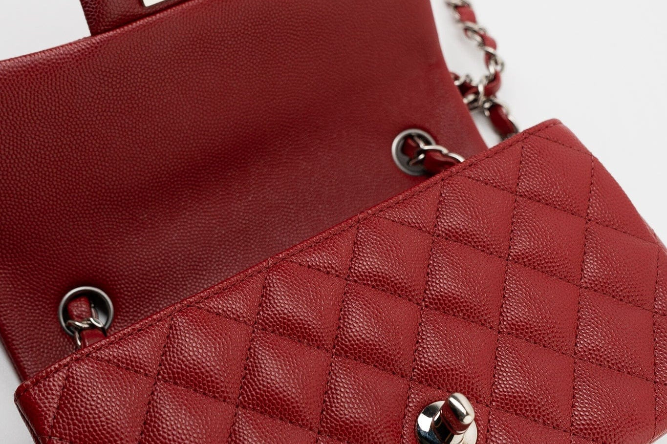 CHANEL Handbag 17B Mini Rectangular Red Caviar Quilted Flap Silver Hardware’s - Redeluxe