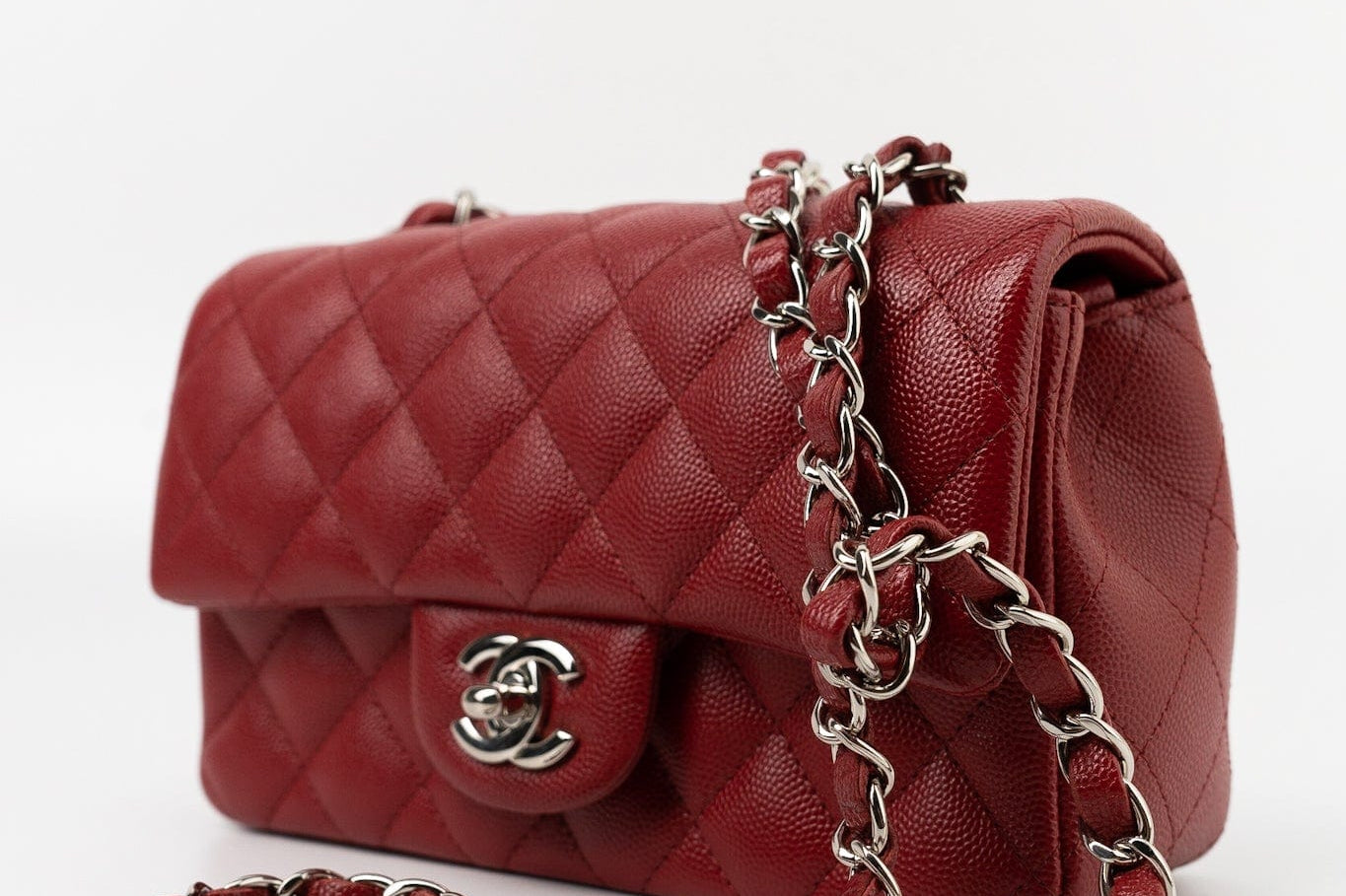 CHANEL Handbag 17B Mini Rectangular Red Caviar Quilted Flap Silver Hardware’s - Redeluxe