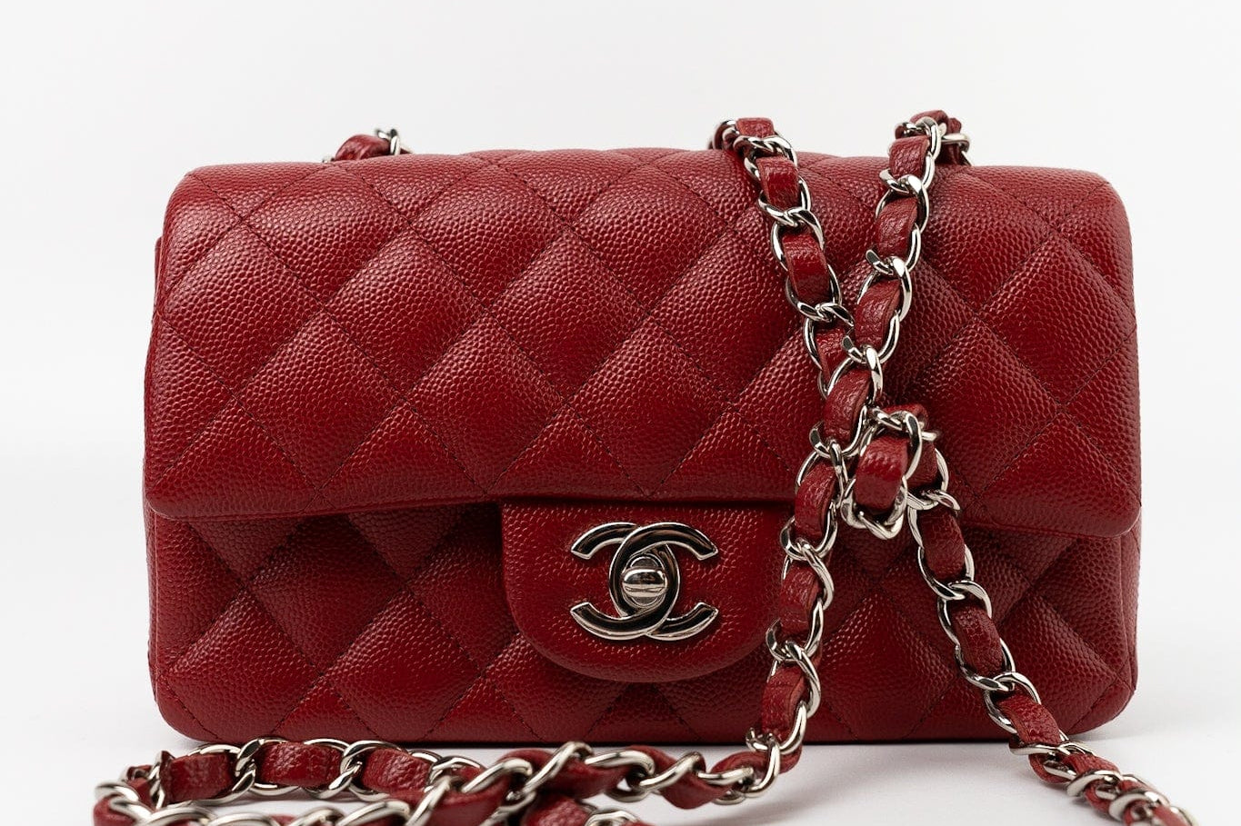 CHANEL Handbag 17B Mini Rectangular Red Caviar Quilted Flap Silver Hardware’s - Redeluxe