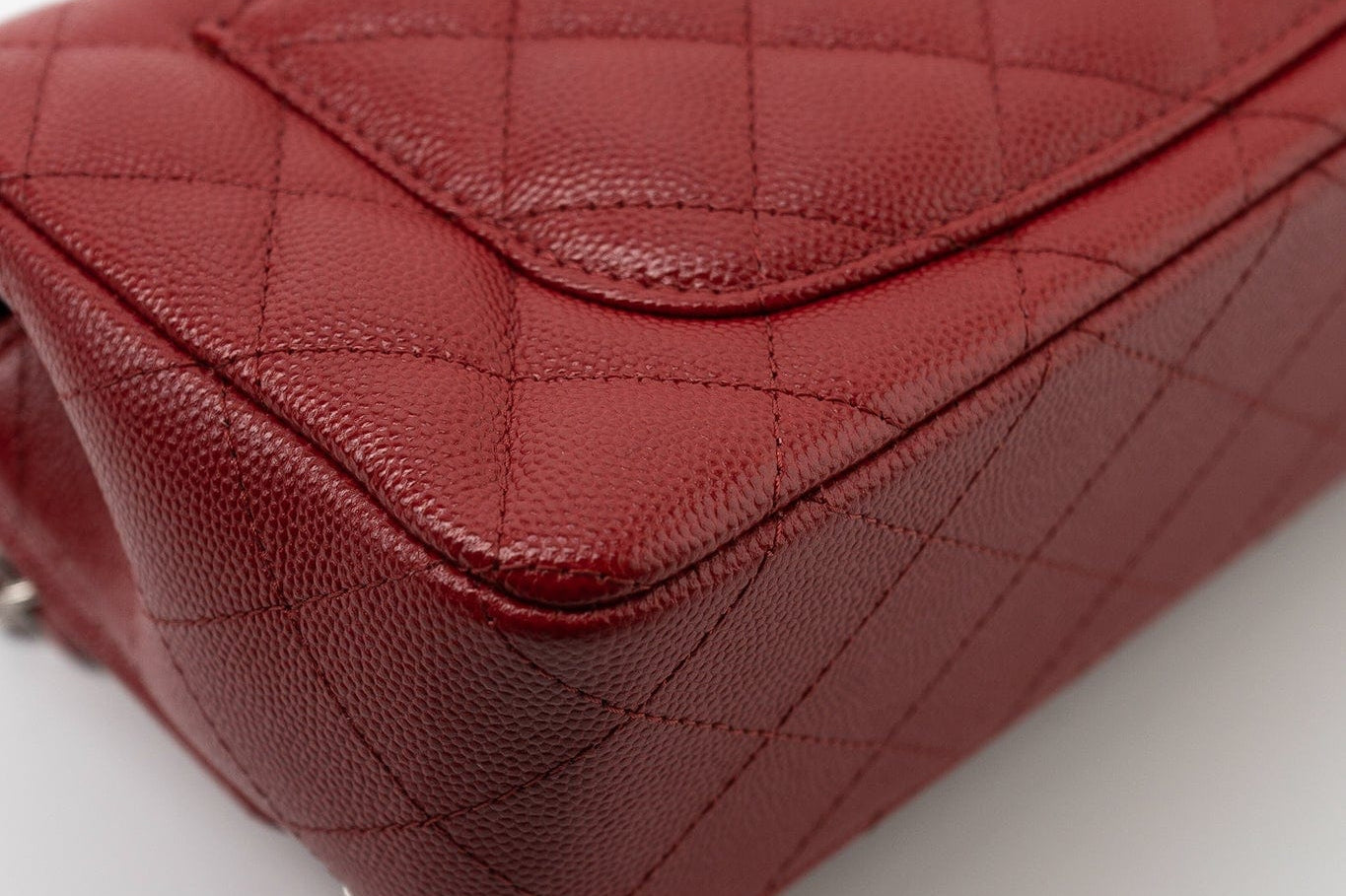 CHANEL Handbag 17B Mini Rectangular Red Caviar Quilted Flap Silver Hardware’s - Redeluxe