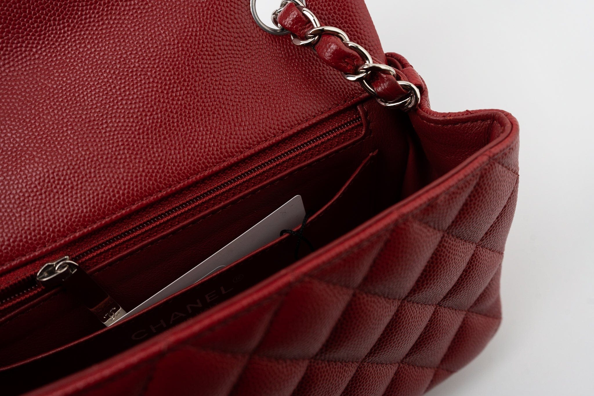 CHANEL Handbag 17B Mini Rectangular Red Caviar Quilted Flap Silver Hardware’s - Redeluxe