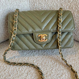 Chanel Handbag 17C Khaki Green Chevron Calfskin Mini Rectangular Flap Brushed GHW - Redeluxe