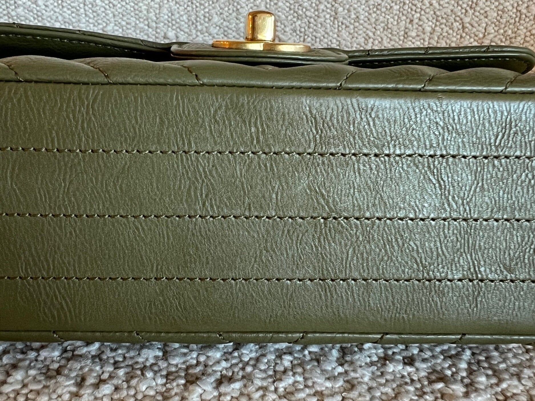 Chanel Handbag 17C Khaki Green Chevron Calfskin Mini Rectangular Flap Brushed GHW - Redeluxe