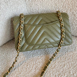 Chanel Handbag 17C Khaki Green Chevron Calfskin Mini Rectangular Flap Brushed GHW - Redeluxe