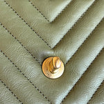 Chanel Handbag 17C Khaki Green Chevron Calfskin Mini Rectangular Flap Brushed GHW - Redeluxe