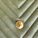 Chanel Handbag 17C Khaki Green Chevron Calfskin Mini Rectangular Flap Brushed GHW - Redeluxe