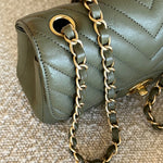 Chanel Handbag 17C Khaki Green Chevron Calfskin Mini Rectangular Flap Brushed GHW - Redeluxe