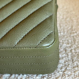 Chanel Handbag 17C Khaki Green Chevron Calfskin Mini Rectangular Flap Brushed GHW - Redeluxe