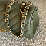 Chanel Handbag 17C Khaki Green Chevron Calfskin Mini Rectangular Flap Brushed GHW - Redeluxe