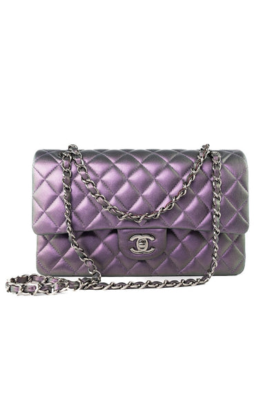 17S Purple Iridescent Lambskin Quilted Classic Flap Medium – REDELUXE