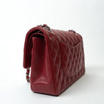 CHANEL Handbag 18B Raspberry Red Caviar Quilted Classic Flap Medium Silver Hardware - Redeluxe