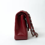 CHANEL Handbag 18B Raspberry Red Caviar Quilted Classic Flap Medium Silver Hardware - Redeluxe