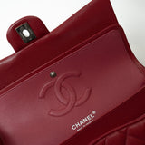 CHANEL Handbag 18B Raspberry Red Caviar Quilted Classic Flap Medium Silver Hardware - Redeluxe