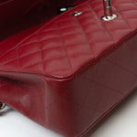 CHANEL Handbag 18B Raspberry Red Caviar Quilted Classic Flap Medium Silver Hardware - Redeluxe