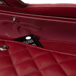 CHANEL Handbag 18B Raspberry Red Caviar Quilted Classic Flap Medium Silver Hardware - Redeluxe