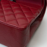 CHANEL Handbag 18B Raspberry Red Caviar Quilted Classic Flap Medium Silver Hardware - Redeluxe