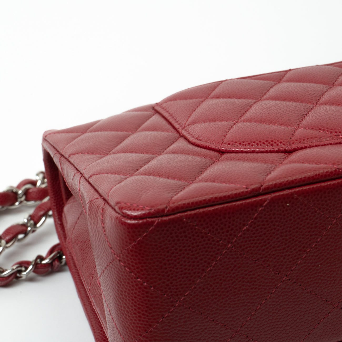 CHANEL Handbag 18B Raspberry Red Caviar Quilted Classic Flap Medium Silver Hardware - Redeluxe