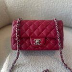 CHANEL Handbag 18B Raspberry Red Caviar Quilted Mini Rectangular Single Flap with Light Gold Hardware - Redeluxe