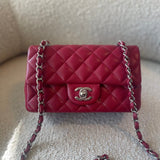CHANEL Handbag 18B Raspberry Red Caviar Quilted Mini Rectangular Single Flap with Light Gold Hardware - Redeluxe