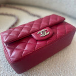 CHANEL Handbag 18B Raspberry Red Caviar Quilted Mini Rectangular Single Flap with Light Gold Hardware - Redeluxe
