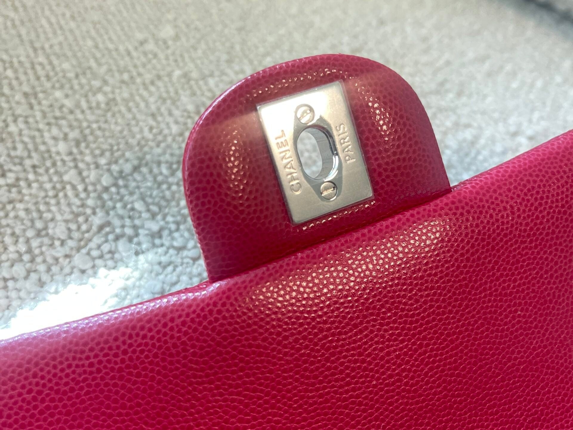 CHANEL Handbag 18B Raspberry Red Caviar Quilted Mini Rectangular Single Flap with Light Gold Hardware - Redeluxe