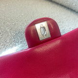 CHANEL Handbag 18B Raspberry Red Caviar Quilted Mini Rectangular Single Flap with Light Gold Hardware - Redeluxe