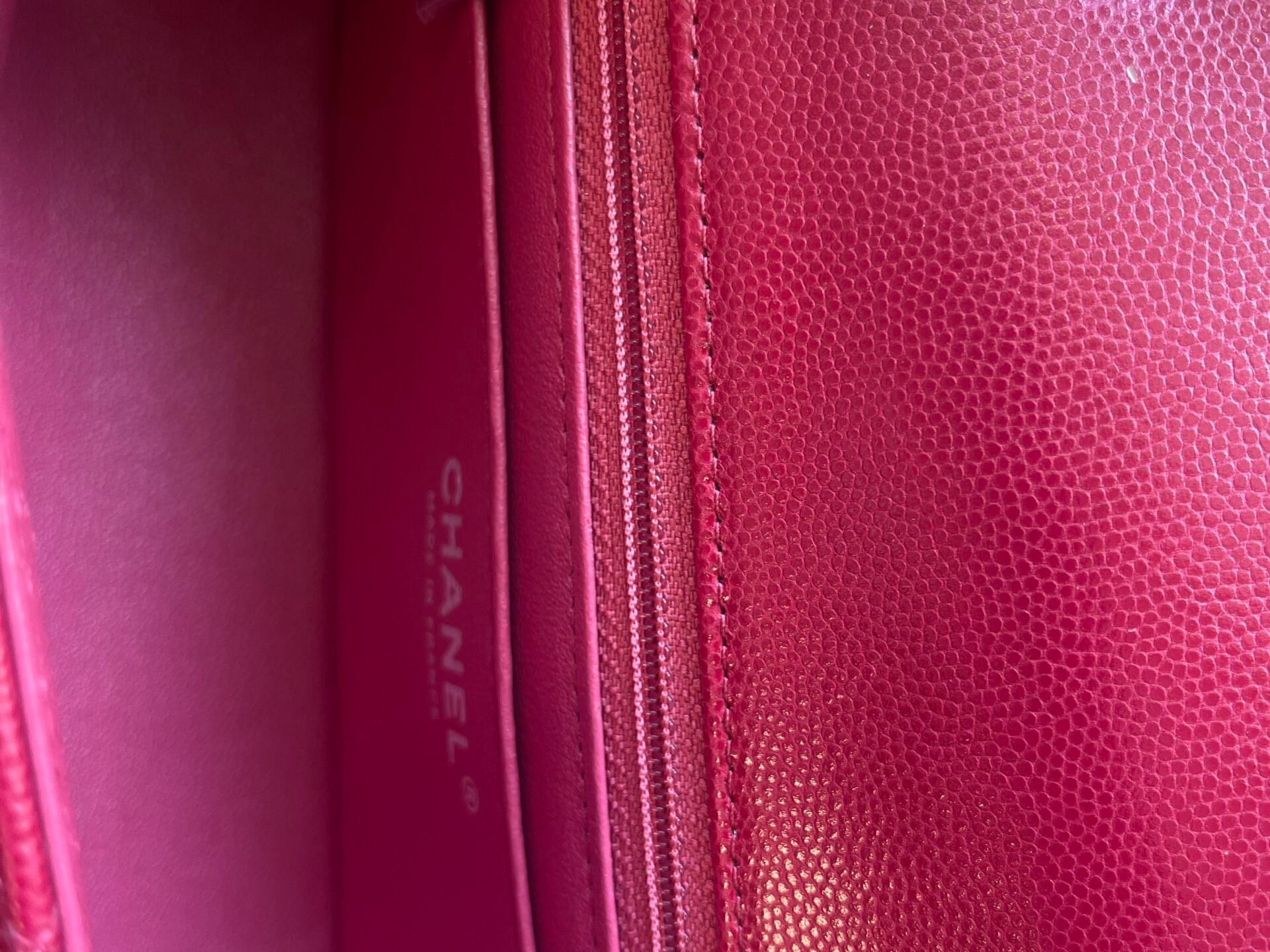 CHANEL Handbag 18B Raspberry Red Caviar Quilted Mini Rectangular Single Flap with Light Gold Hardware - Redeluxe